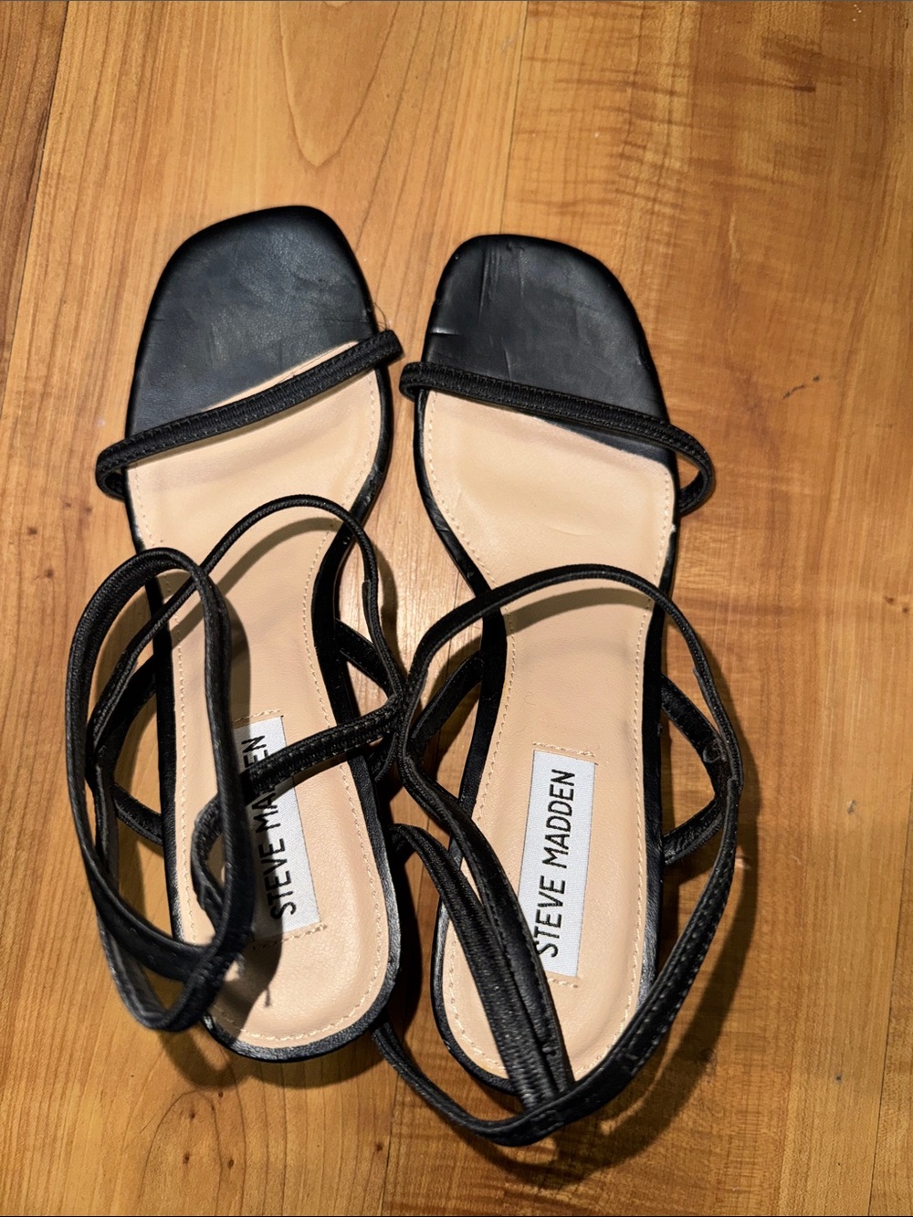 Steve Madden Black Strappy Square-Toe Sandals(11)